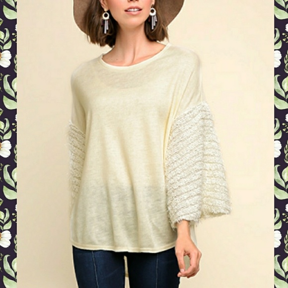 Umgee Light Knit Drop Shoulder Bell Sleeve Top - Picture 7 of 7
